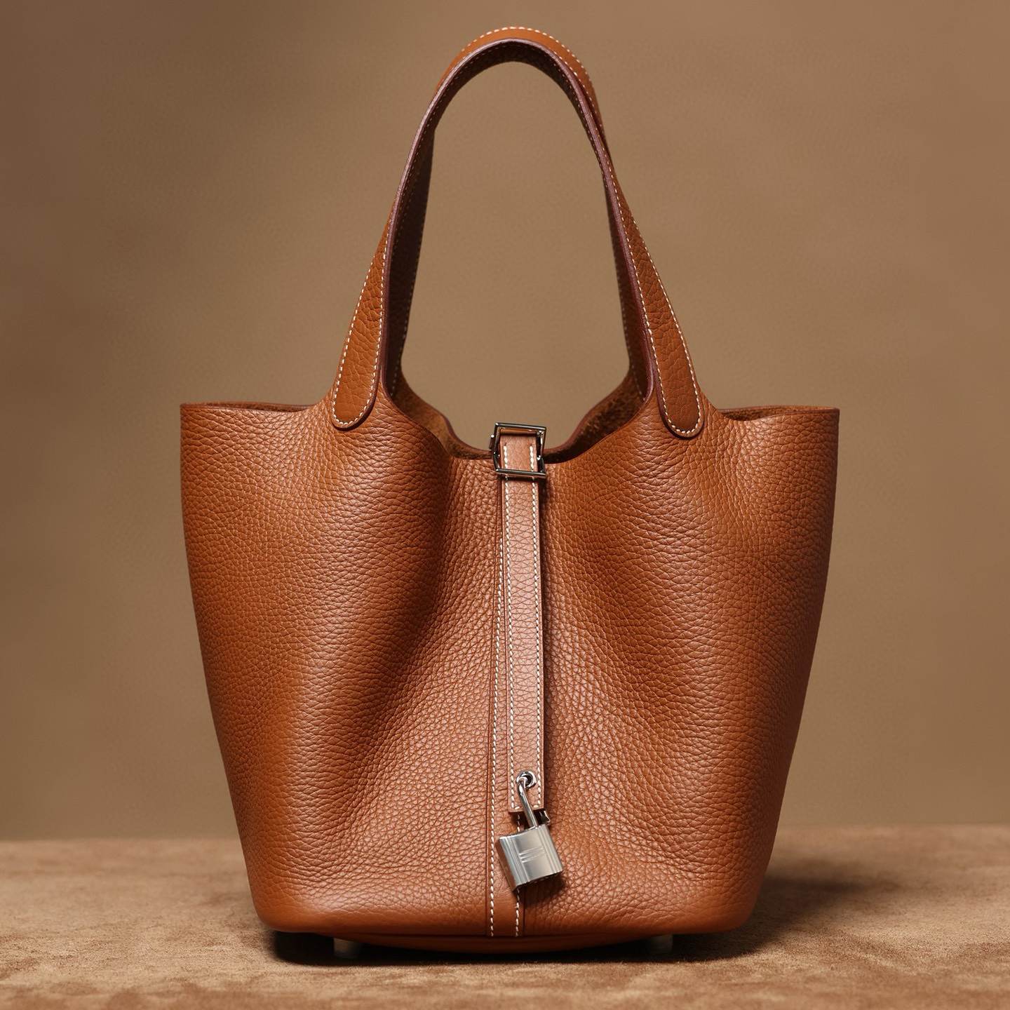 Hermès Picotin Lock 22｜金棕色TC皮｜銀扣