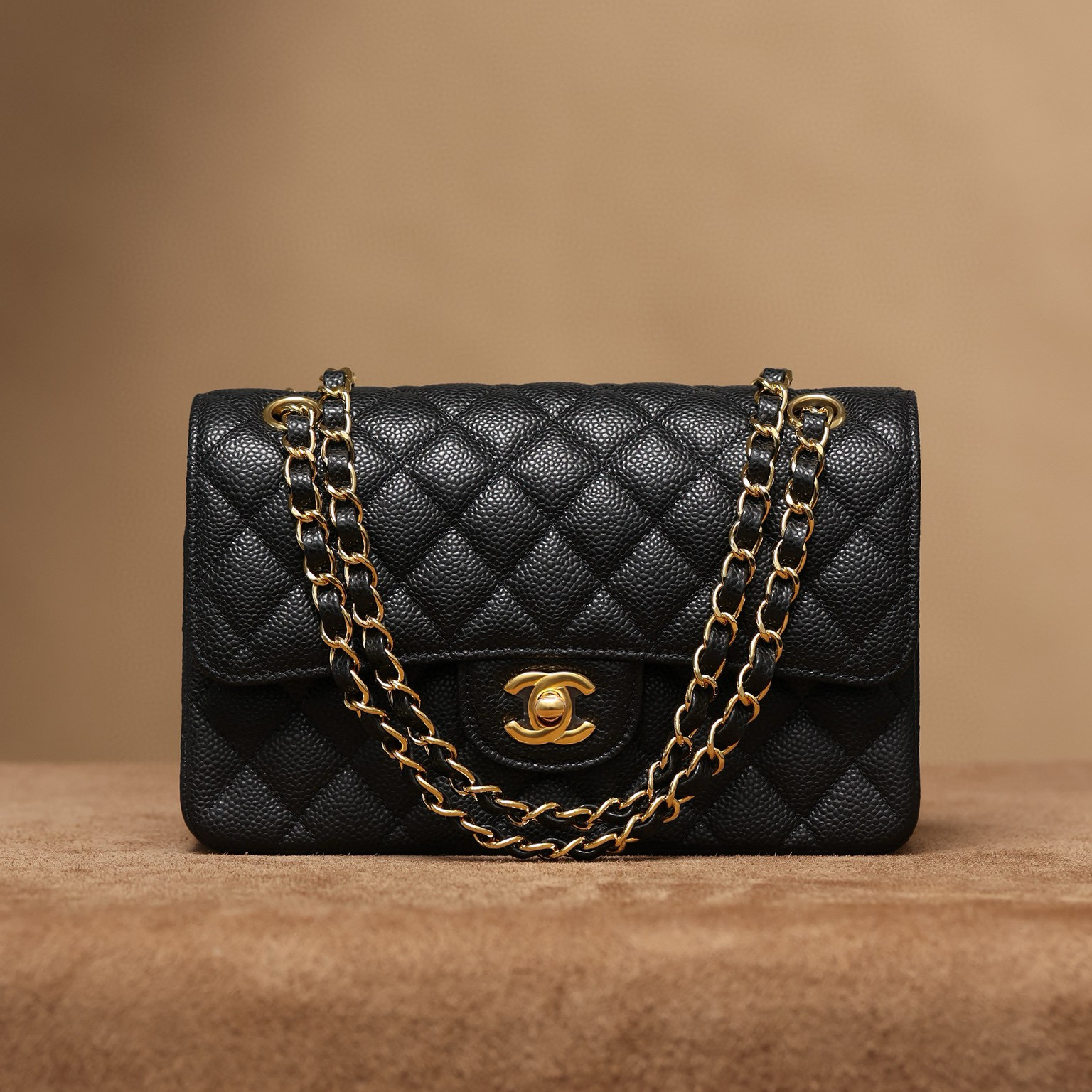 Chanel ClassicFlap 23 魚子醬牛皮口蓋包 小號黑金
