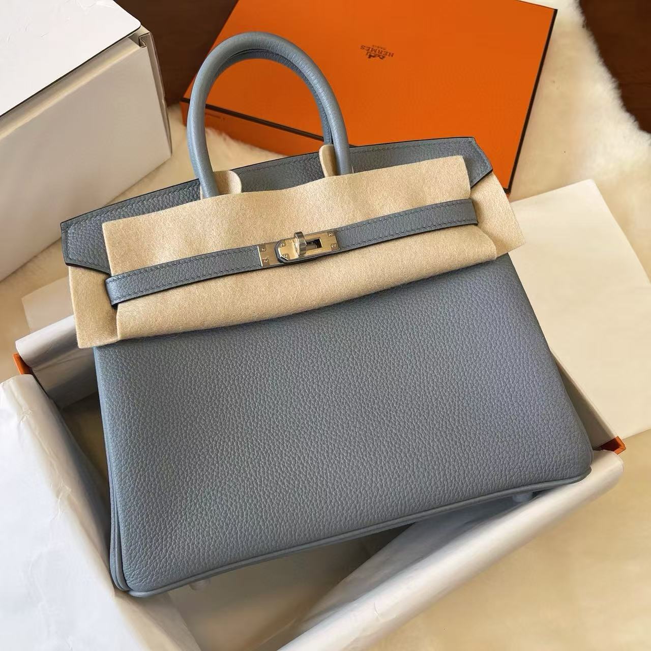 Hermès Birkin 25 ｜亞麻藍Togo ｜銀扣