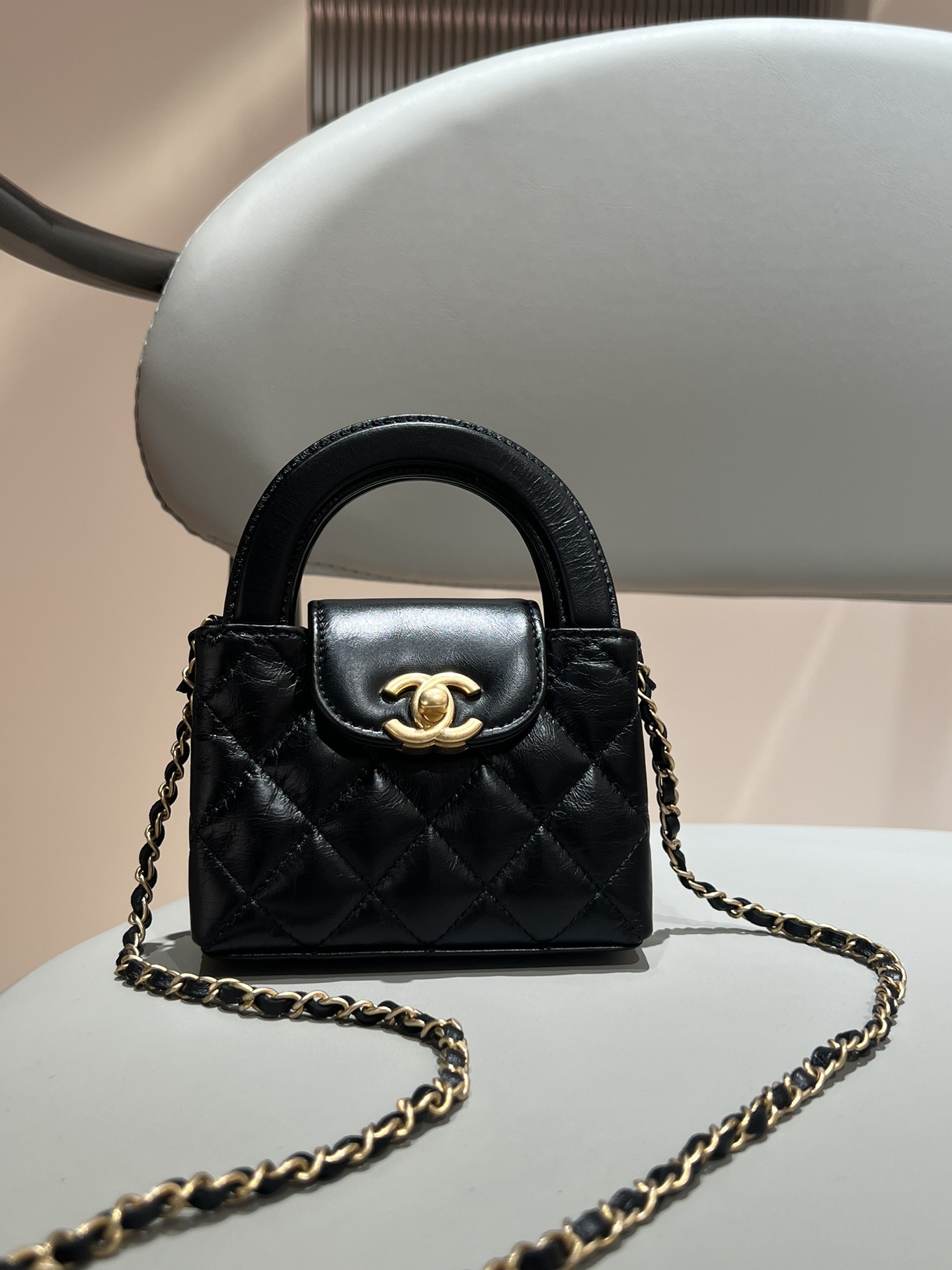 Chanel Kelly nano購物袋 黑色復古金