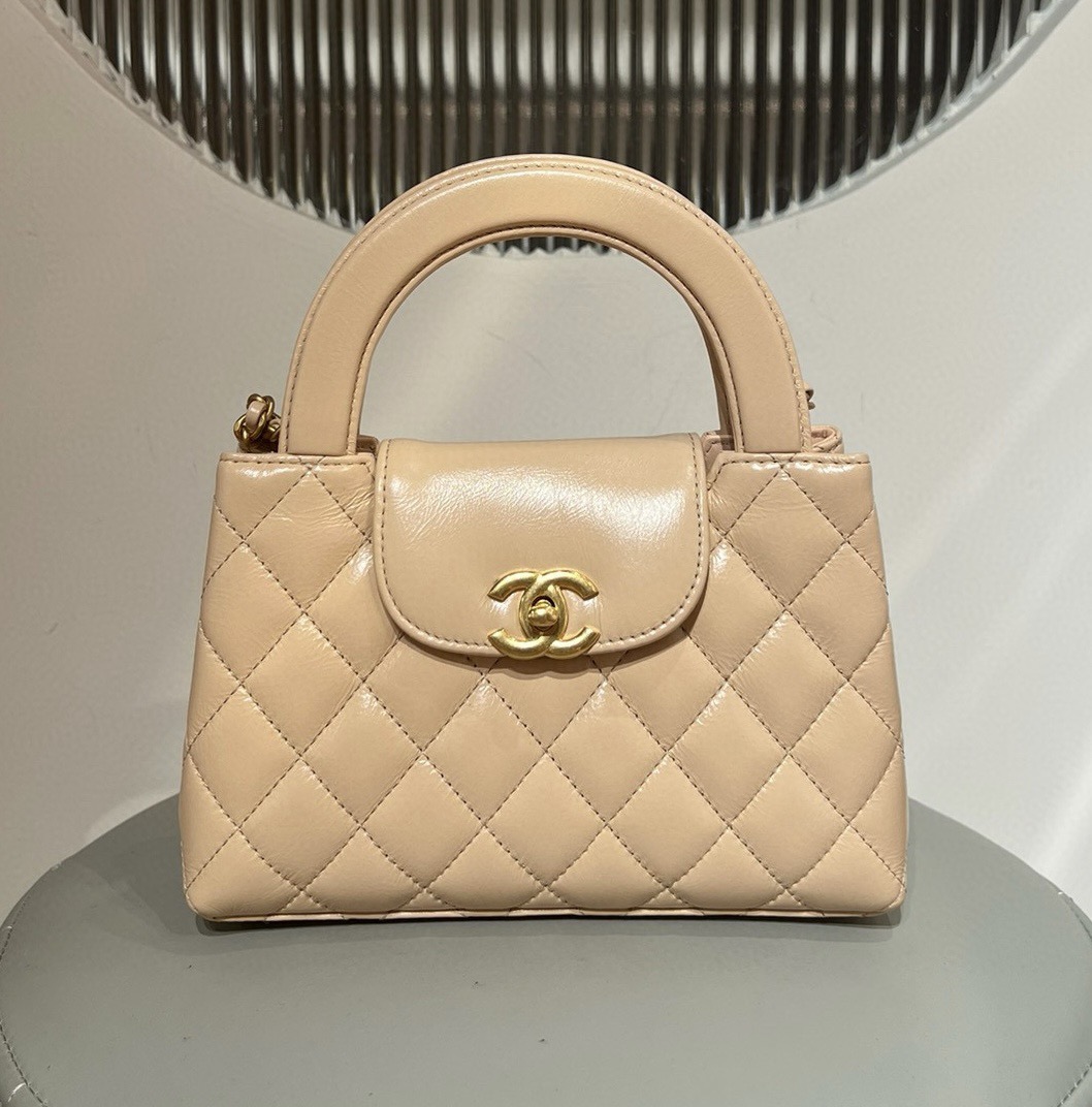 Chanel 25C 迷你Kelly購物袋 米杏復古金