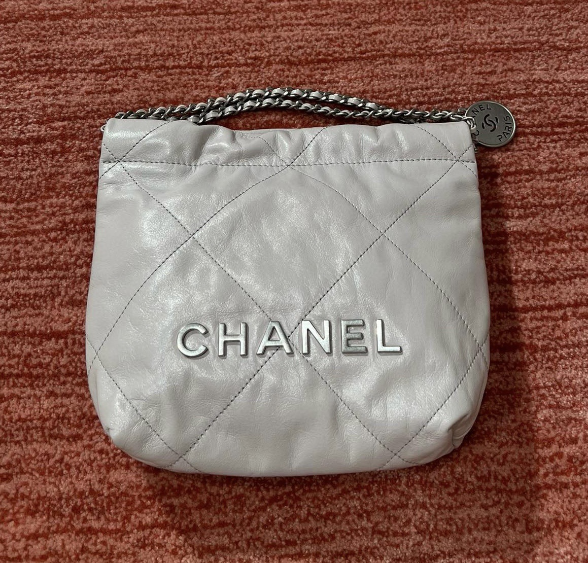 Chanel 22 Bag購物袋 灰色銀扣迷你