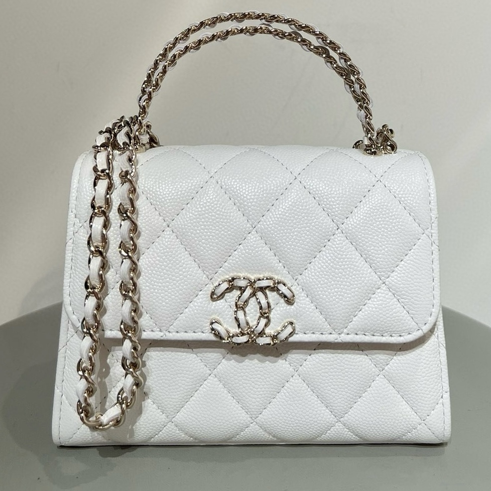 Chanel 25S 金屬手柄 Kelly Bag 豎版白色
