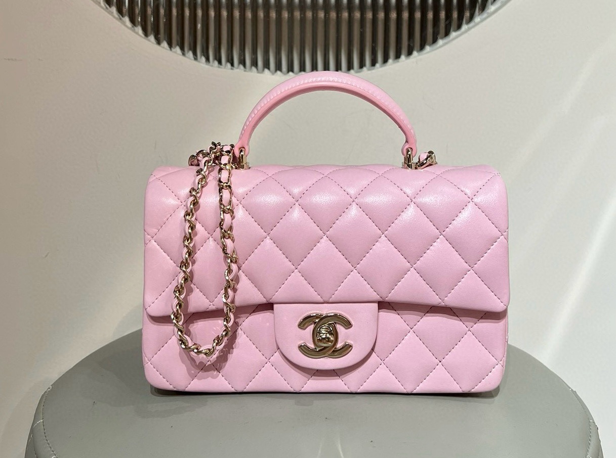 Chanel CF Handle Mini 20 粉色羊皮